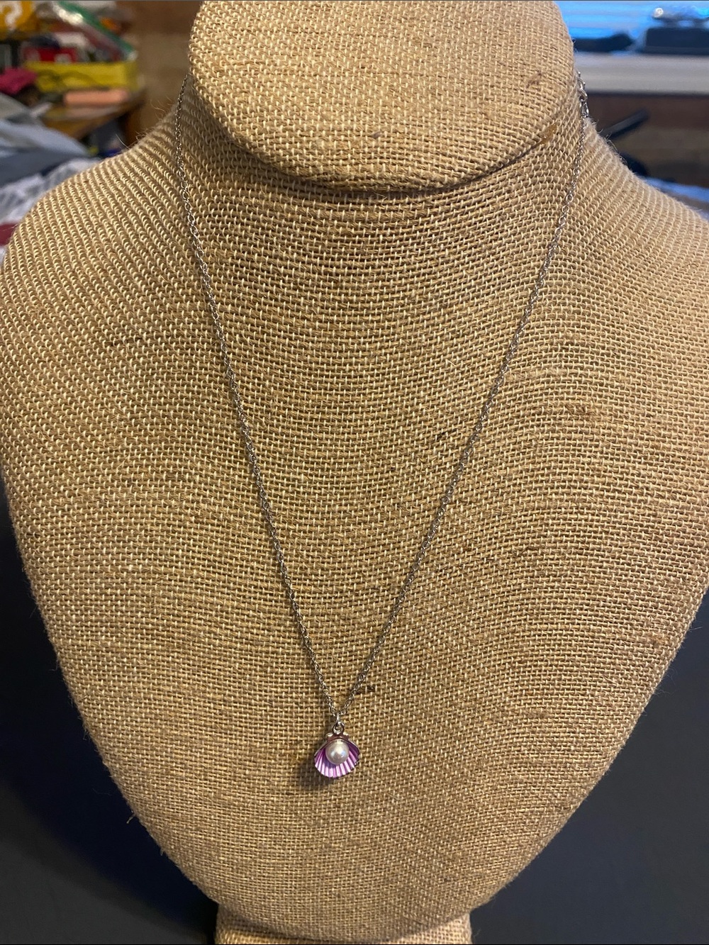 Silver Chain Necklace with Pink Shell Pendant